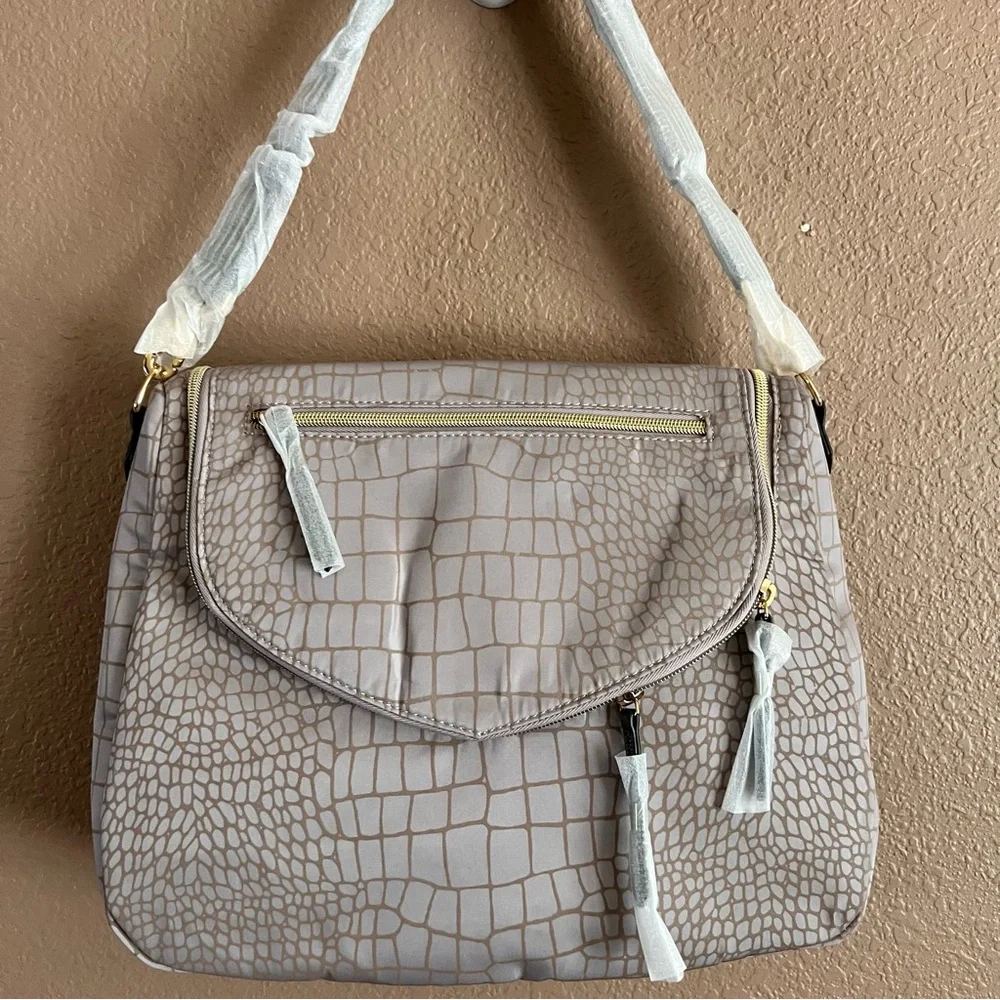 Stella & Dot Lady Boss Elegant Crocodile Pattern Gray Handbag NWOT